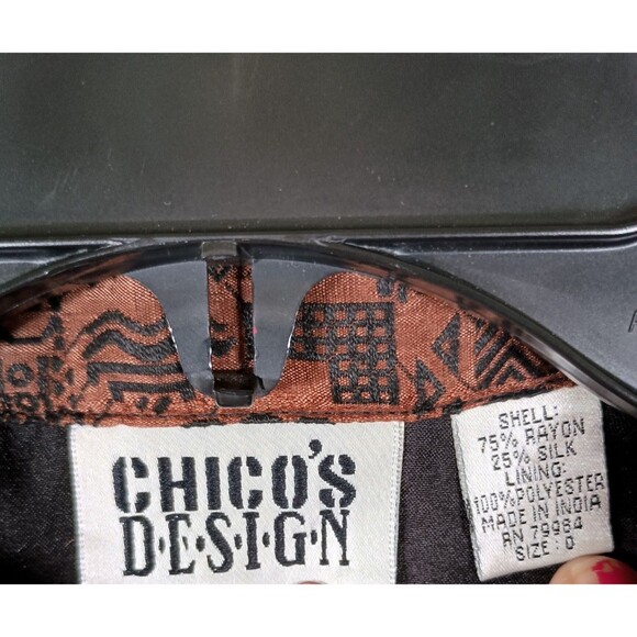 Vintage Chico's Design Silk Rayon Brown Jacket Asian Nehru Button Tunic Size 0 - Picture 2 of 8